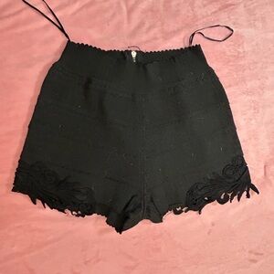 Lulumari Black High Waist Lace Trim Shorts